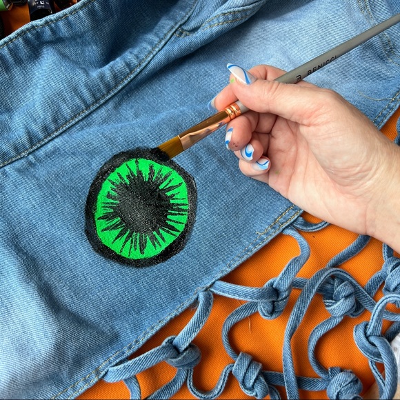 Dragon Eye Evil Eye Denim Jacket S NWT - Picture 2 of 6